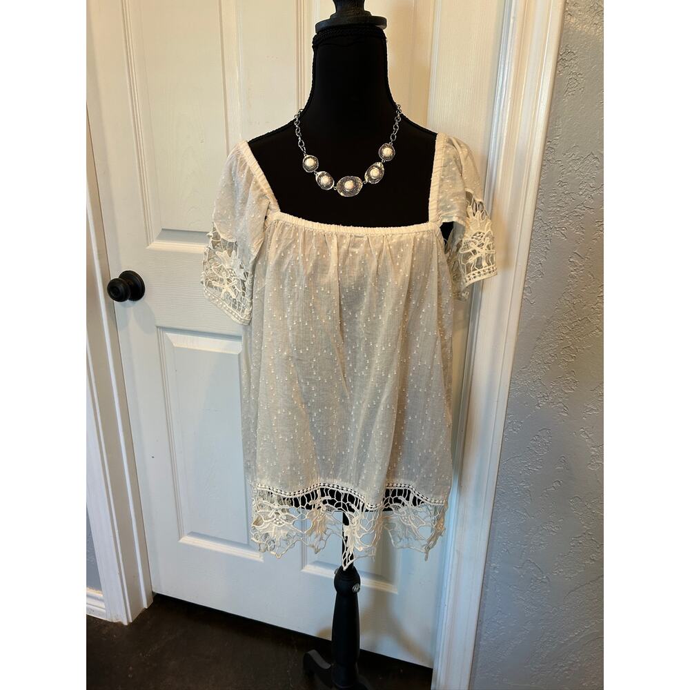 NWT Roxy "Second Wave" White Crochet Off the Shoulder Boho Top - Size Large